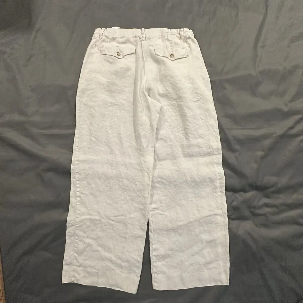 Banana Republic Wide Leg Trousers Pants 100% Linen Womens M Relaxed White Beach